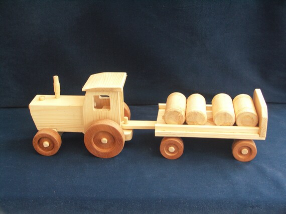wooden toy tractor and trailer