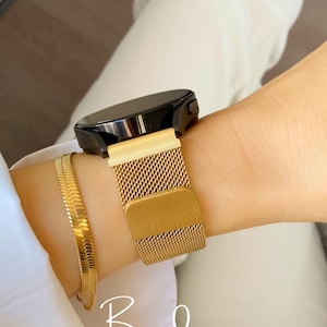 Gold Milanese Loop Samsung Watch Band 20mm 22mm, Magnetic Strap for Galaxy Watch 6 5 4 Classic, Gift for Her