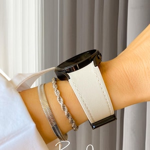 Leather Samsung Watch Band With Magnetic Clasp, Soft Genuine Leather Strap for Galaxy Watch 6 5 4 Classic, Women&#39;s Smartwatch Band