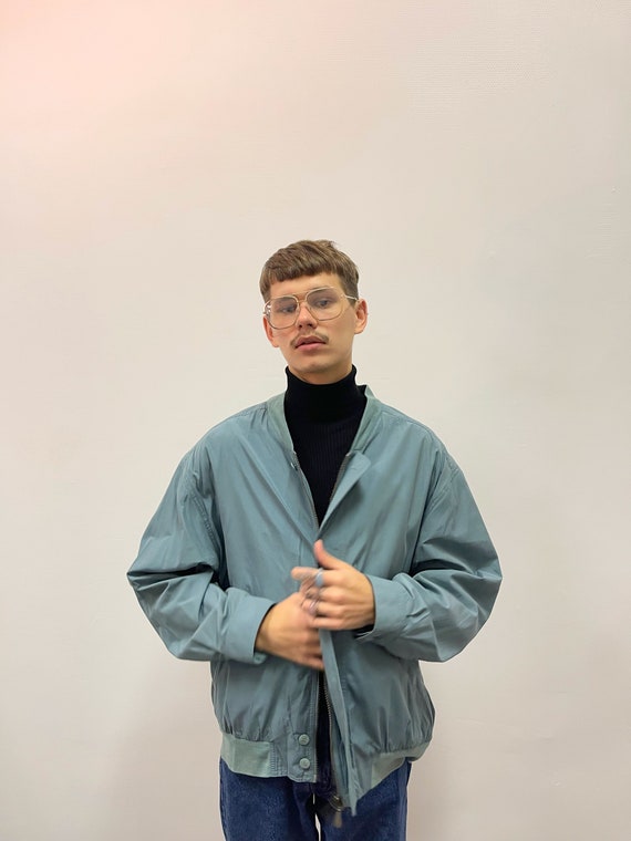 Blue Pastel Bomber Jacket Unisex Vintage Retro Oversized Blue