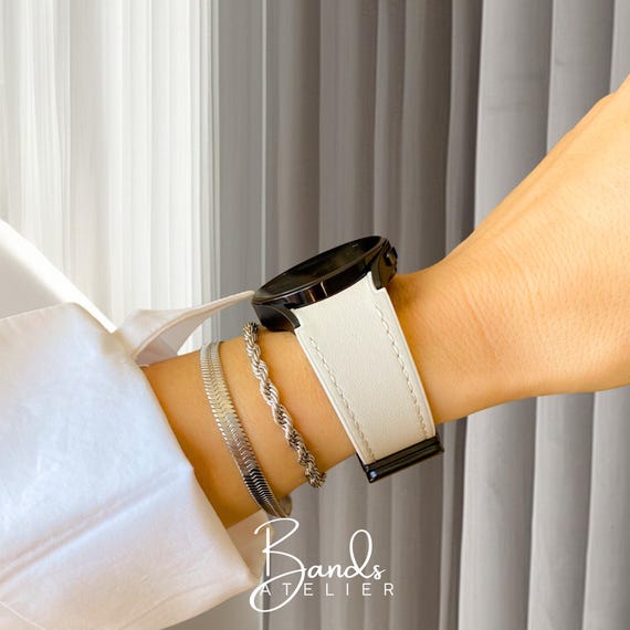 Leather Samsung Watch Band With Magnetic Clasp, Soft Genuine