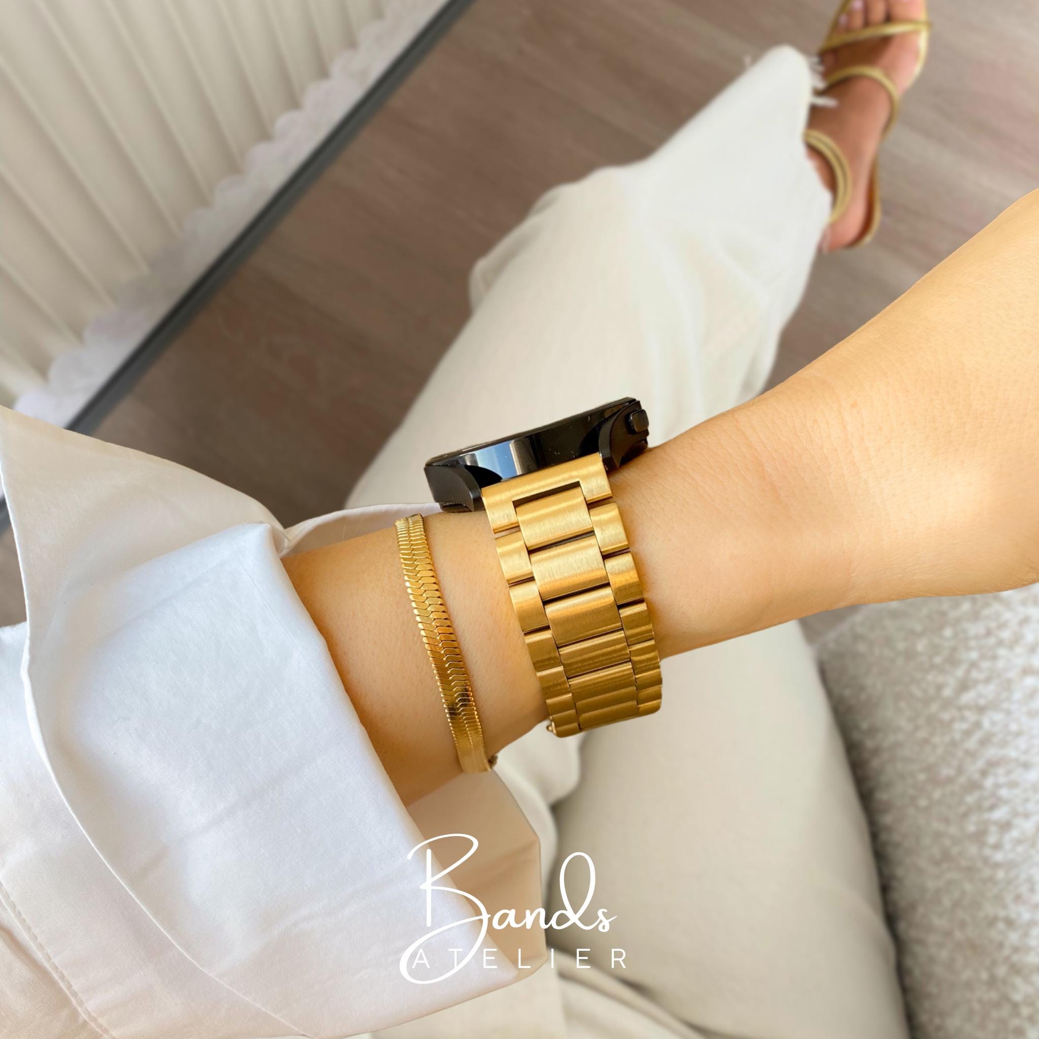 Bracelet de montre Samsung en acier inoxydable doré 20 mm 22 mm, Bracelet à maillons solides pour Galaxy Watch 6 5 4 Classic, bracelet de montre Galaxy pour elle, cadeau pour
