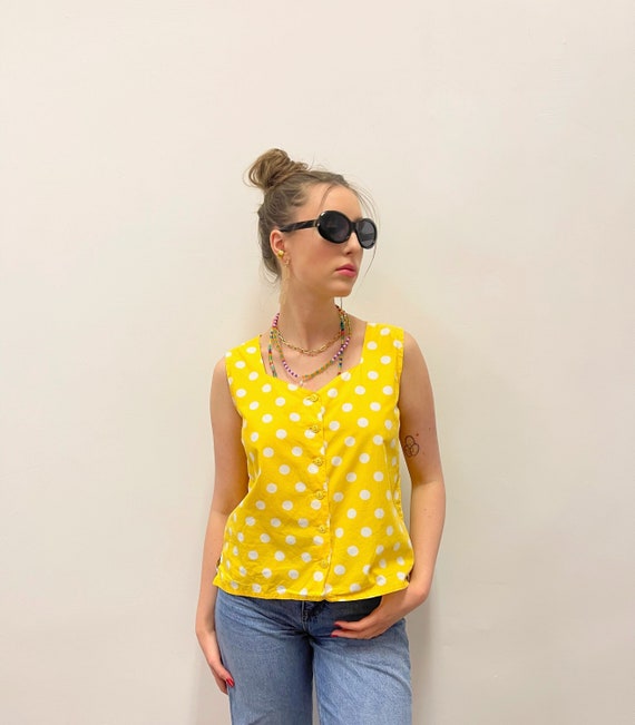 Polka Dot Blouse Yellow Vintage 