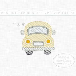 2&quot; & 4&quot; Sketch Retro School Bus Embroidery Design | Minimal Coquette Machine Embroidery File | Mini Back to School Digital Download