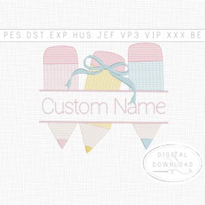 Custom Pencil Name Frame with Bow Embroidery File | Back to School Stitch Design | Sketch Embroidery Design | Name INCLUDED