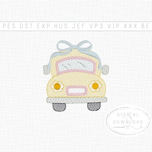 2&quot; & 4&quot; Sketch Retro School Bus with Bow Embroidery Design | Minimal Coquette Machine Embroidery File | Mini Back to School Digital Download