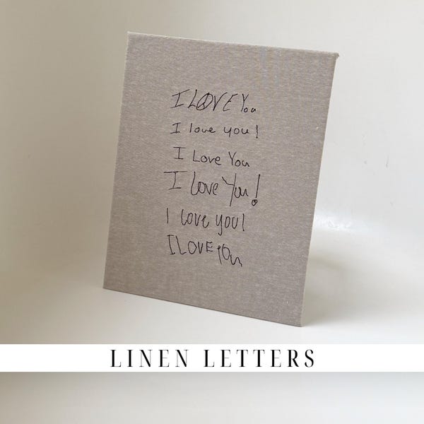 Personalized Gift Handwritten I Love You Embroidery on Linen Custom Handwriting Gift Family Heirloom Baby or Memorial Keepsake Art for Mom