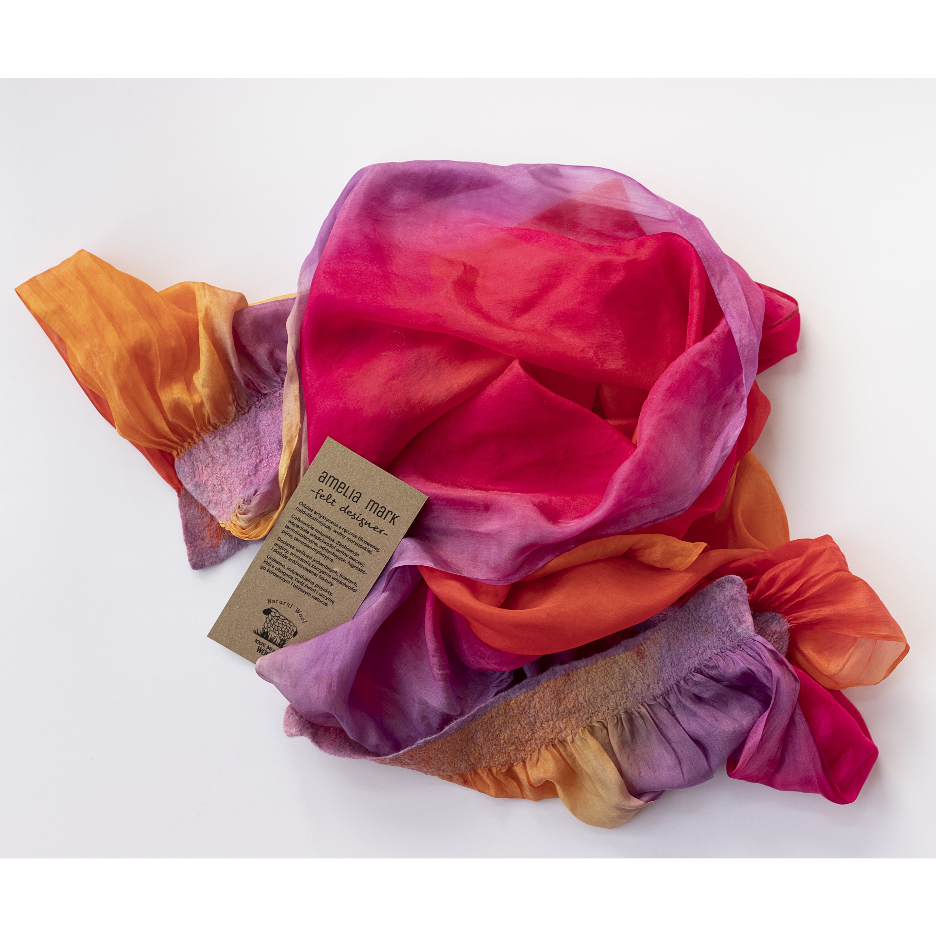 Silk shawl with merino wool, Aquarelle June, beautiful shawl, handpainted silk, red, orange, pink, purple, unique gift