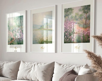 Ensemble de 3 affiches d'art Monet inspirées du jardin de Giverny, ensemble de 3 estampes de peinture Claude Monet, décoration de ferme [Haute qualité]