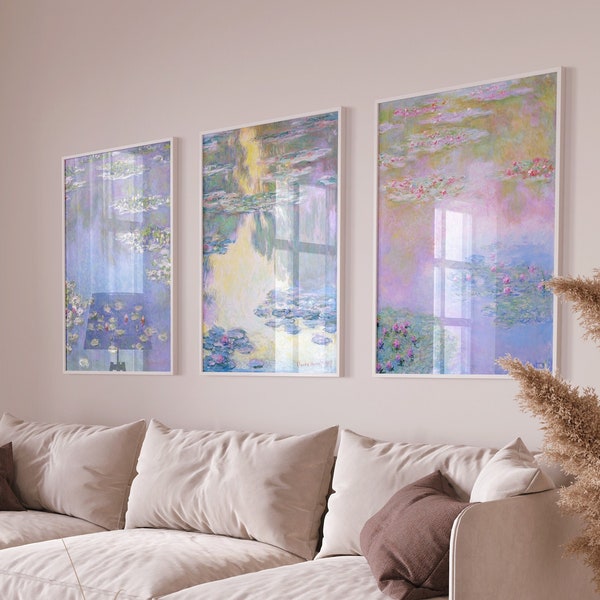Claude Monet Seerosen Download Kunstdruck 3er Set, Monet Poster, Monet Gemälde, Bauernhaus Dekor, Moderne Wohnkultur