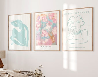 Henri Matisse Print, Picasso Poster, Pink Wall Art, Danish Pastel Prints, Flower Market Set of 3 Prints Exhibition Poster