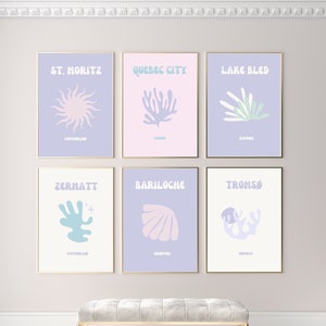 Pastel travel print Set of 6, Danish Pastel Room decor, winter wall art, digital art prints