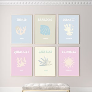 Pastel travel print Set of 6, Danish Pastel Room decor, winter wall art, digital art prints