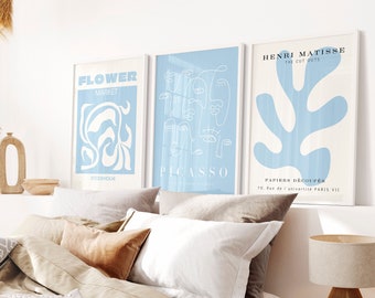 Henri Matisse Print, Picasso Poster, Pink Wall Art, Danish Pastel Prints, Flower Market Set of 3 Prints Exhibition Poster