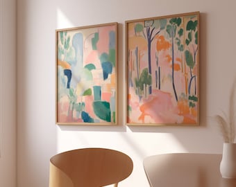 Matisse Druckset 2-teiliges Wandkunstwerk gerahmt natürliche Farben, farbenfrohe Drucke Set von 2, abstrakte minimalistische Malerei