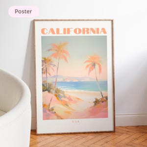 California print central coast, california travel poster, california watercolor print, california sunset beach painting