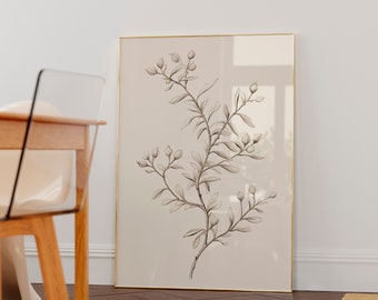 Zweig Baum Zeichnung, botanische Radierung Druck, Vintage Skizze Kunst neutral druckbare