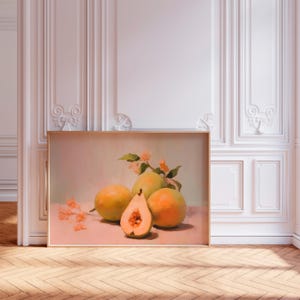 Papaya Oil Painting, Tropical Fruit Wall Art, Vintage Kitchen Decor, Mediterranean Botanical Print, Rustic Farmhouse Art, botanical painting