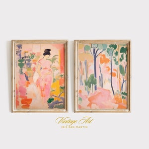 Art prints download, printable wall art set of 2,  Matisse inspired posters, Y2K aesthetic home decor