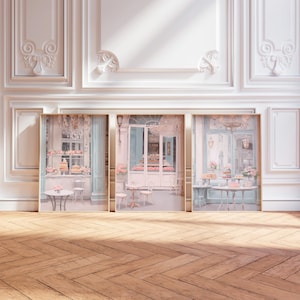 Paris Patisserie Wall Art set of 3, French Bakery Kitchen Decor, Chic Café Poster, Macaron Pastry Print, Paris Street Scene Artwork