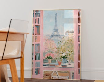 Paris Eiffel Tower Art Print, Travel Paris Wall Decor Pink