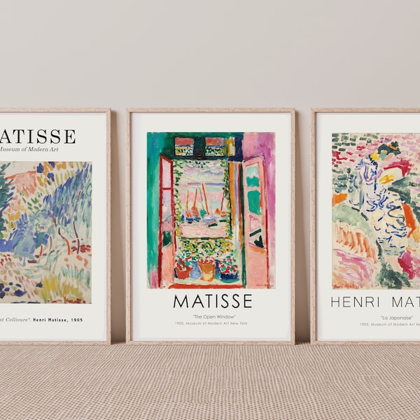 Matisse Druck Set von 3 digitalen Drucken, Matisse Ausstellungsplakat Download, druckbare abstrakte Kunst, Henri Matisse Digitaldruck 3er Set