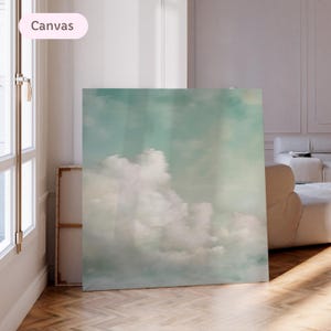 Sage Green Cloud Art, Square Canvas Print, Abstract Minimalist Art, Large Wall Decor, Living Room Wall Art, Cloud Oil Painting canvas