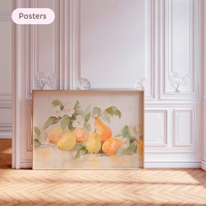 Vintage Rustic Kitchen Painting, Pears Oil Painting Print, Vintage Still Life, Antique Fruit Art Print, danish pastel wall art