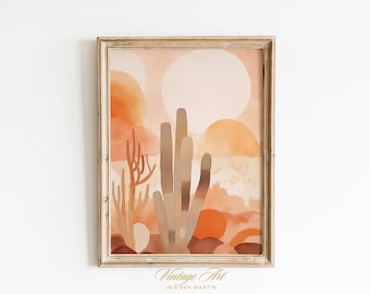 Printable wall art, Watercolor Cactus Desert Landscape Art, Southwest Western Joshua Tree Pictures Print, Boho Wall Decor