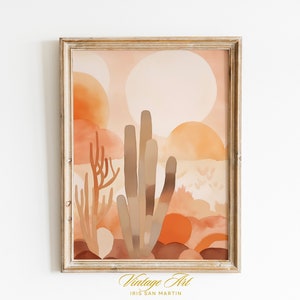 Southwest Western Joshua Tree Bilder Druck, Landhaus, gerahmte Wandkunst, Aquarell Kaktus Wüste Landschaft Kunst