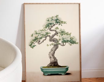Vintage Japanese Bonsai Poster, Zen Botanical Art Print, Minimalist Asian Decor, Green Wall Art, Garden poster