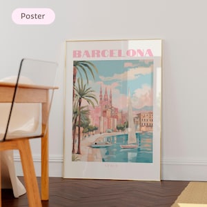 Barcelona Travel Print, Barcelona colorful art print, travel posters barcelona, Spain City Poster, Beach House decor, Housewarming gift