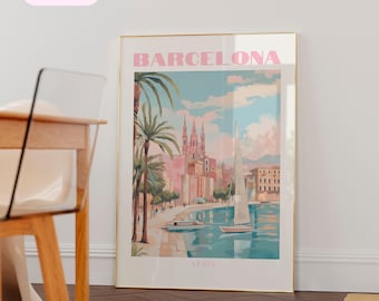 Barcelona Travel Print, Barcelona colorful art print, travel posters barcelona, Spain City Poster, Beach House decor, Housewarming gift