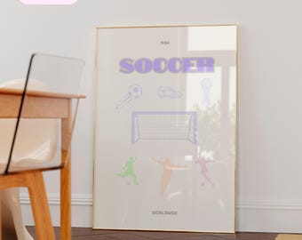 Soccer 80s Poster, Retro Football Wall Art, Vintage Sports Decor in Pastel Tones, Cool Gift for Soccer Fans