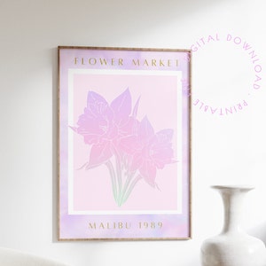 Flower Market print Malibu, downloadable art prints, danish pastel posters, vintage pink poster, Digital Download Wall Art, Art Prints