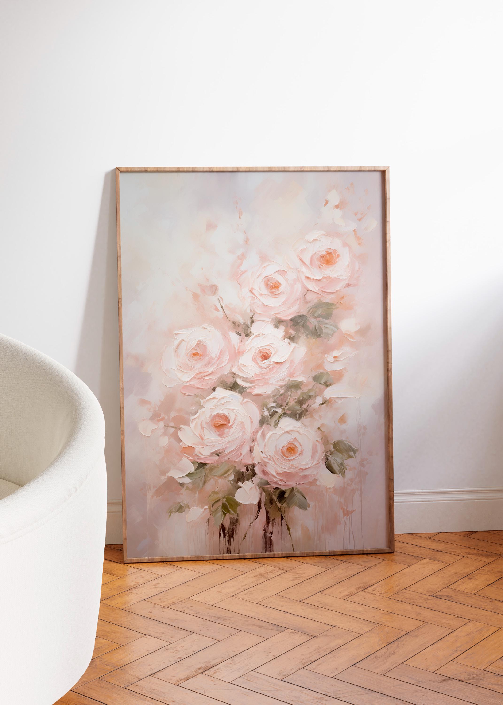 Vintage Floral Print, Antique Rose Wall Art, Light Pink Flower