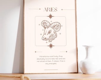 Aries Zodiac Print, Personalized Astrology Wall Art, Aries Horoscope Decor, Zodiac Birthday Gift