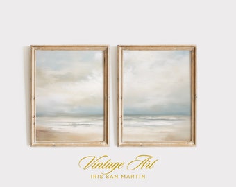 Framed Wall Art Set of 2, Abstract Beach Prints, Minimalist Modern Art, Neutral Wall Decor