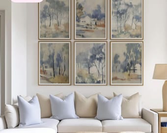 Set of 6 framed wall art, landscape soft blue art, Henri Matisse wall art, Set of 6 Vintage Prints, modern set of 6 wall art, museum posters