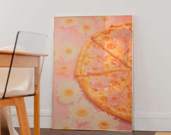 Retro Pizza Wall Art Print, Hand-Drawn Pizza Kitchen Decor, Vintage Dining Room Poster, Italian Food Artwork