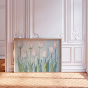 Preppy Pastel wall art, Tulip Wildflower Pastel Wall Art, Soft Romantic Floral Poster, Cottagecore Fairycore Print, Coquettecore Decor