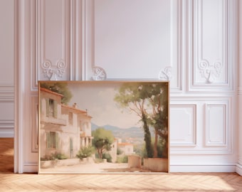 Spanish Villa Wall Art, Mediterranean House Print, Rustic Europe Landscape Poster, Neutral Aesthetic Travel Decor