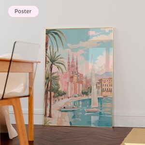 Barcelona colorful art print, Barcelona Travel Print, travel posters barcelona, Spain City Poster, Beach House decor, Housewarming gift