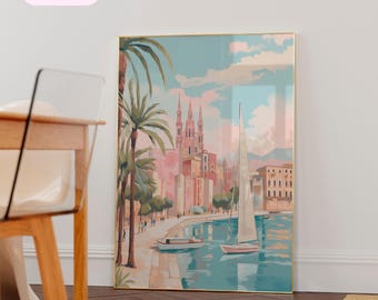 Barcelona colorful art print, Barcelona Travel Print, travel posters barcelona, Spain City Poster, Beach House decor, Housewarming gift