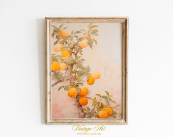Peach & Orange Fruit Tree Poster, Botanical Orchard Wall Art, Rustic Farmhouse Kitchen Print, citrus print, botanical fruit illustration