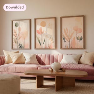 Watercolor set of 3 digital wall prints, JPG digital download art, watercolor botanical prints digital download, green and pink wall art