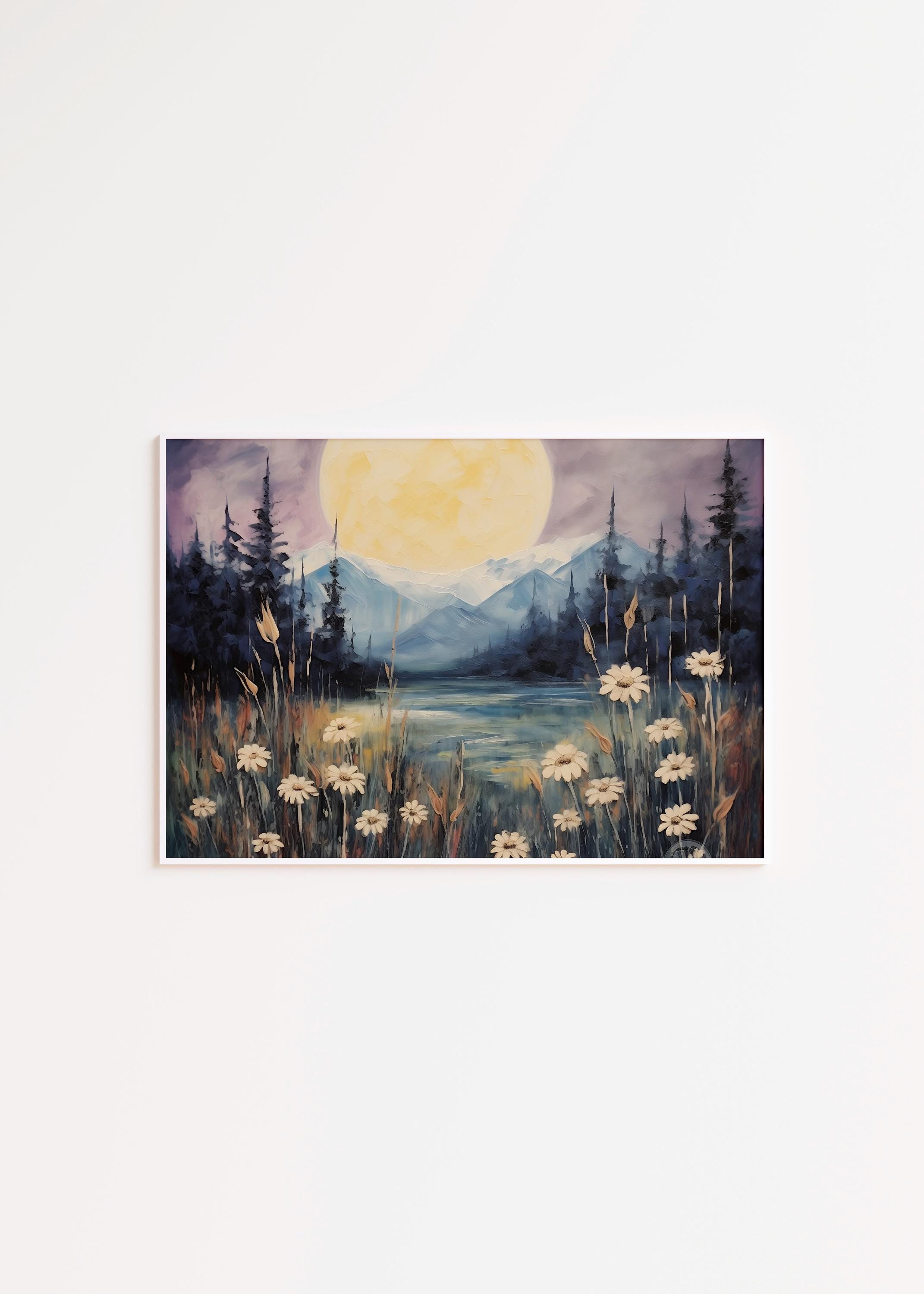 Impression Sur Toile 16x20, Art Mural Contemporain, Lune Orange Lueur, Prête à Accrocher