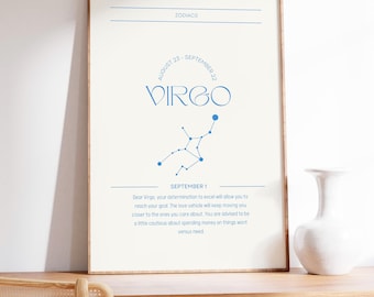 Virgo Zodiac Print, Personalized Astrology Wall Art, Virgo Horoscope Decor, Zodiac Birthday Gift