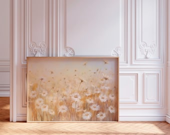 Daisy Wildflower Print, Neutral Colors Botanical Wall Art, Minimalist Rustic Floral Poster, Beige Wildflower Artwork for Home Decor