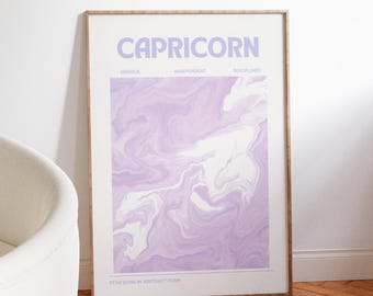 Capricorn Zodiac Print, Astrology Art, Capricorn Horoscope Decor, Zodiac Birthday Gift, Capricorn painting, Capricorn zodiac print